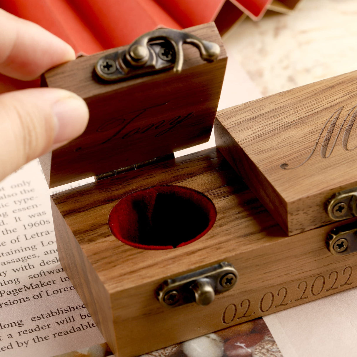 Godchoices Personalized Wooden Engagement Ring Box Wooden Rustic Ring Case | Custom Name Engraved Ring Bearer Box Wooden Ring Holder for Proposals, Wedding Ceremony Godchoices