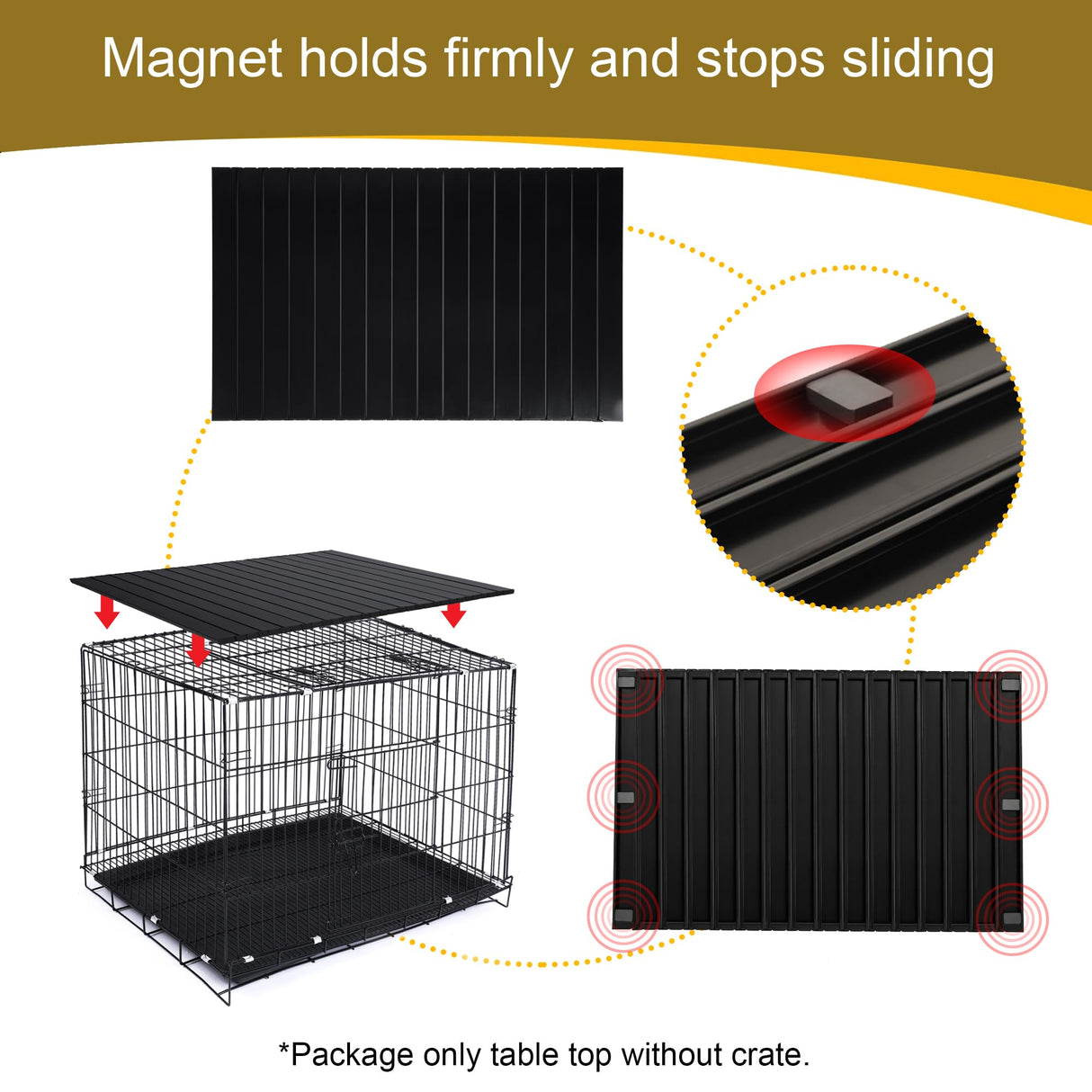 Petmystify Dog Crate Topper with Magnets for 42 Inch Crate - Aluminum Foldable Dog Kennel Topper Decorative Storage Pet Crate Table Black (Only Topper) Petmystify