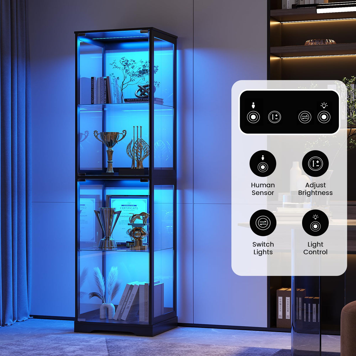 HWB 65" Curio Cabinet with Motion Sensor (Black) HWB