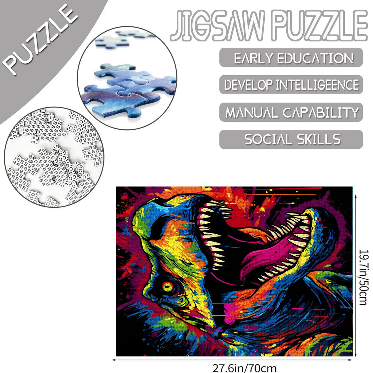 Angry Dinosaur Jigsaw Puzzle 1000 Pieces Puzzles for Adults, Graffiti Animal Jigsaw Puzzles for Challenging Family Activity Games DIY Puzzle for Home Wall Decor Gifts - 20 x 27 Inches Aihonmin