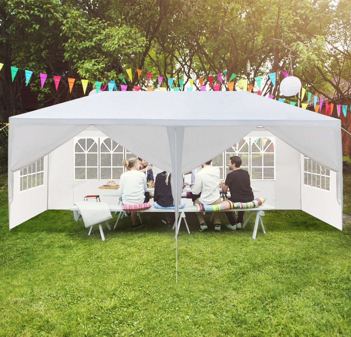 Outvita Outdoor Gazebo White Canopy with sidewalls, Wedding Party Tent with UV Blocking for Parties Sun Rain Shelter (10x20ft) Outvita