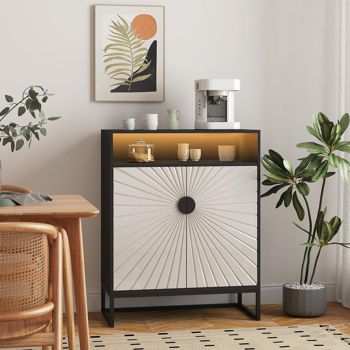 HOLISUN Modern Shoe Storage Cabinet for Entryway, 31.5" Shoe Rack Organizer with Doors and Ajustable Shelf, Shoe Cabinet with LED Lights for Hallway, Entrance (Black+Light Yellow+LED 31.5") HOLISUN