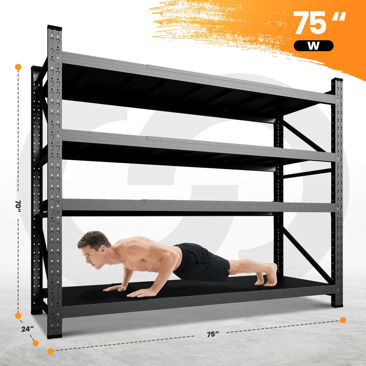 75” W Heavy Duty Metal Shelf, 8000LBS Metal Garage Shelving Units, 4 Tier Storage rack shelves, Steel Industrial Shelving , Adjustable Standing Shelf for Basement/Warehouse 75"W x 24"D x 70"H, Black AFAIF