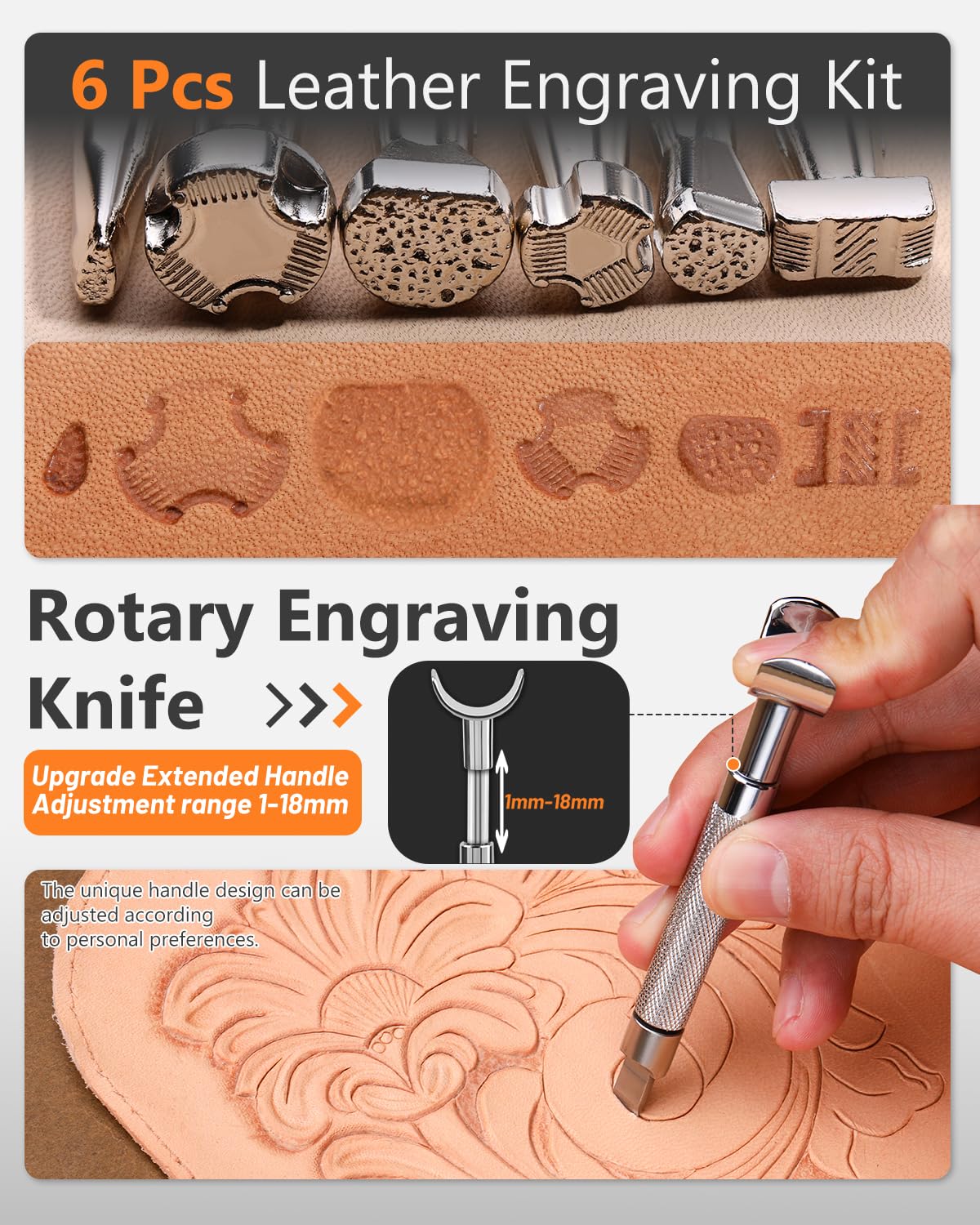 FOUSNOW Leather Working Kit Leather Working Tools, Ergonomically Leathertooling Kit Crafting Supplies with Swivel Knife for Stamping Cutting Punching Stitching Scraping Sewing Polishing Crafts FOUSNOW