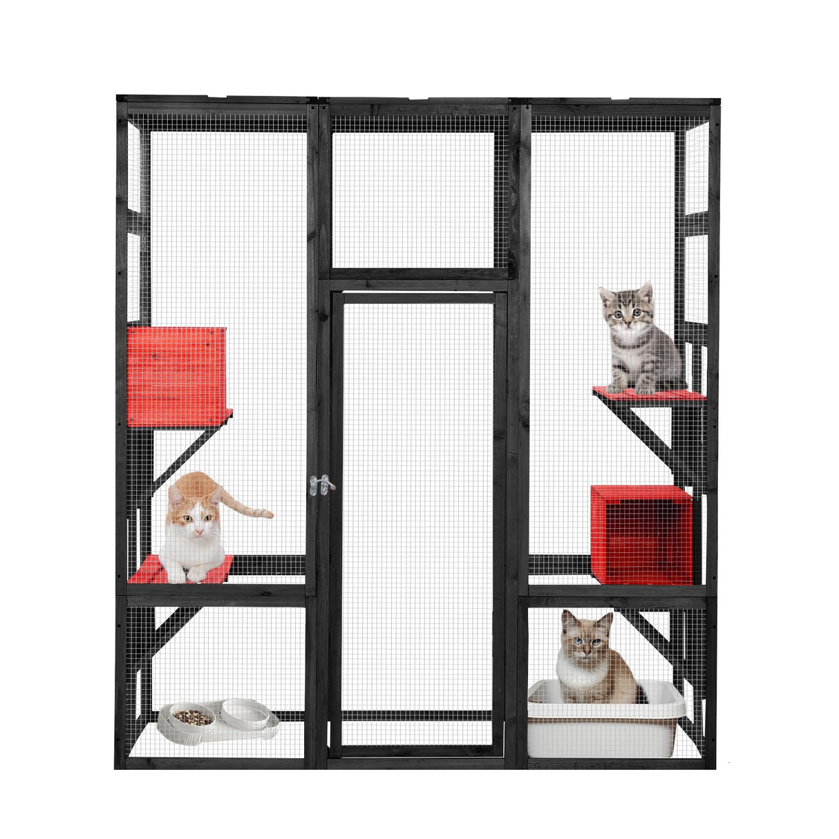 ISDAY Extra Large Wooden Catio - Outdoor Cat Enclosure with 7 Platforms & 2 Resting Boxes (Black) Generic