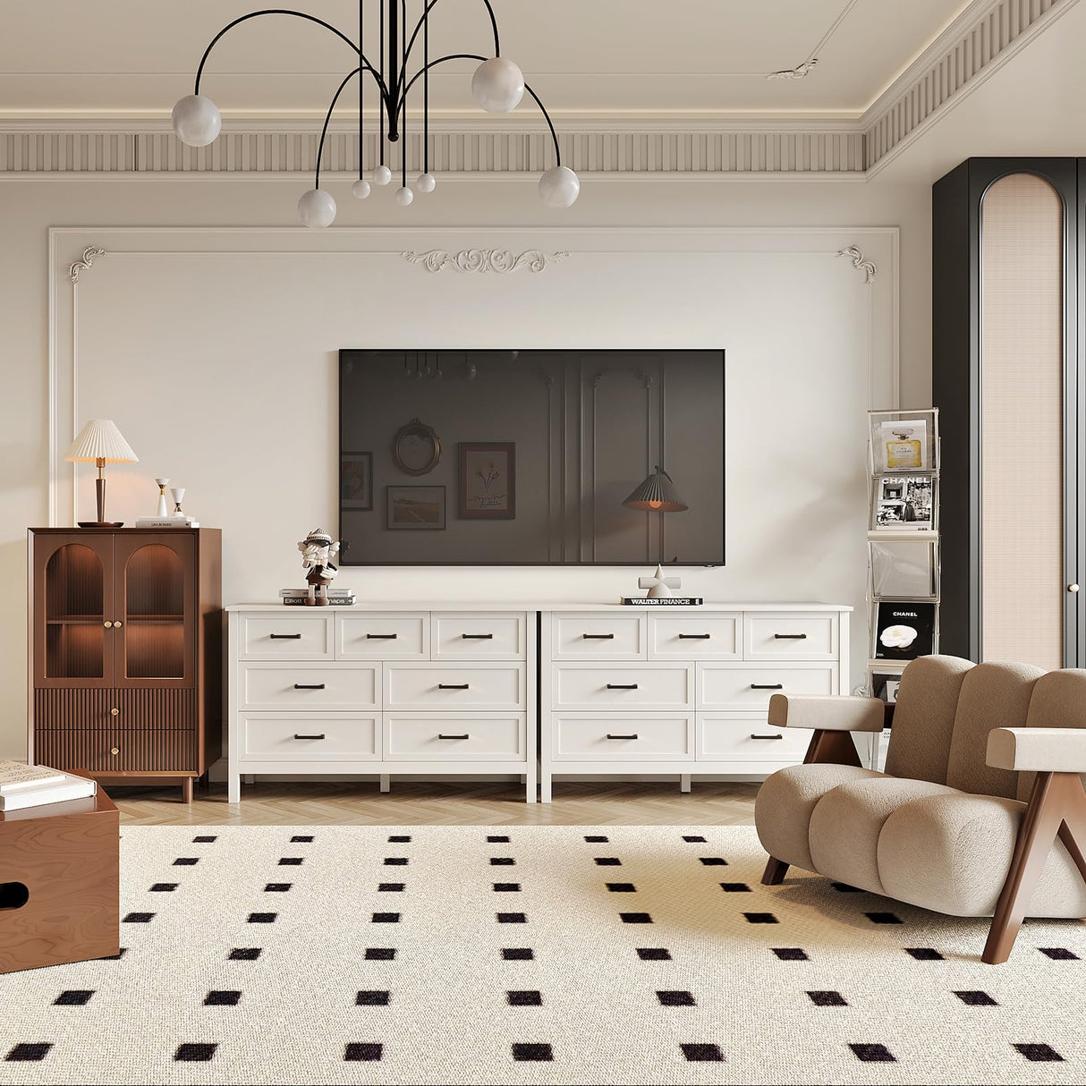 BAZELOR Farmhouse 7 Drawers Dresser for Bedroom, Wood Rustic Wide Chest with Metal Handles, Storage Dressers Organizer for Bedroom, Hallway, Entryway, White BAZELOR