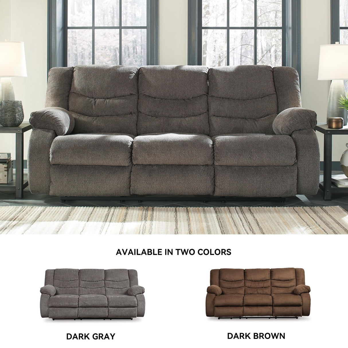 Signature Design by Ashley Tulen Modern Manual Pull Tab Reclining Sofa, Dark Gray Signature Design by Ashley