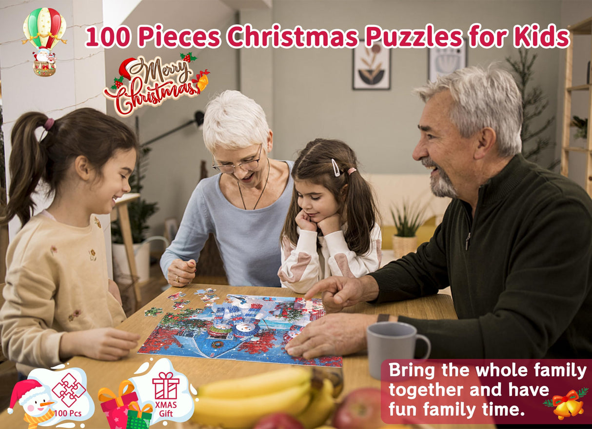 Bestbase 100 Piece Puzzles for Kids Ages 4-6 6-8 8-10, Christmas Snowman Holiday Jigsaw Puzzles, Kids Puzzles Wonderful Xmas Gifts, Christmas Puzzle Stocking Stuffers for Boys Girls Bestbase