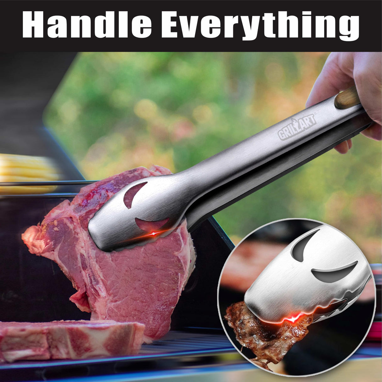 GRILLART BBQ Tools Grill Tools Set -18Inch Grilling Tools BBQ Set - Grill Accessories w/BBQ Tongs, Spatula, Fork, Brush- Stainless Grill Kit Grilling Set - Gift Ideas BBQ Accessories Gifts for Men Dad GRILLART