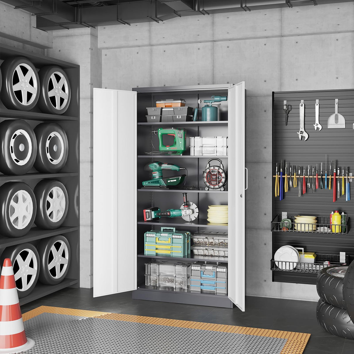 NODHM Metal Storage Cabinets with Lock, 71" Garage Storage Cabinet with 2 Door and 5 Adjustable Shelves, Steel Lockable Tool Cabinets for Home, Office, Gym, Garage… NODHM