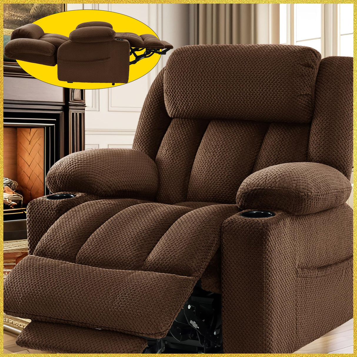 Neioml 3 Motor Large-Wide Lift Chair, Infinite Position, 180° Lay Flat, Power Lift Chairs Recliners for Elderly Big and Tall, Massage & Heat, Extended Footrest, Soft Plush Flannel (Brown) Neioml
