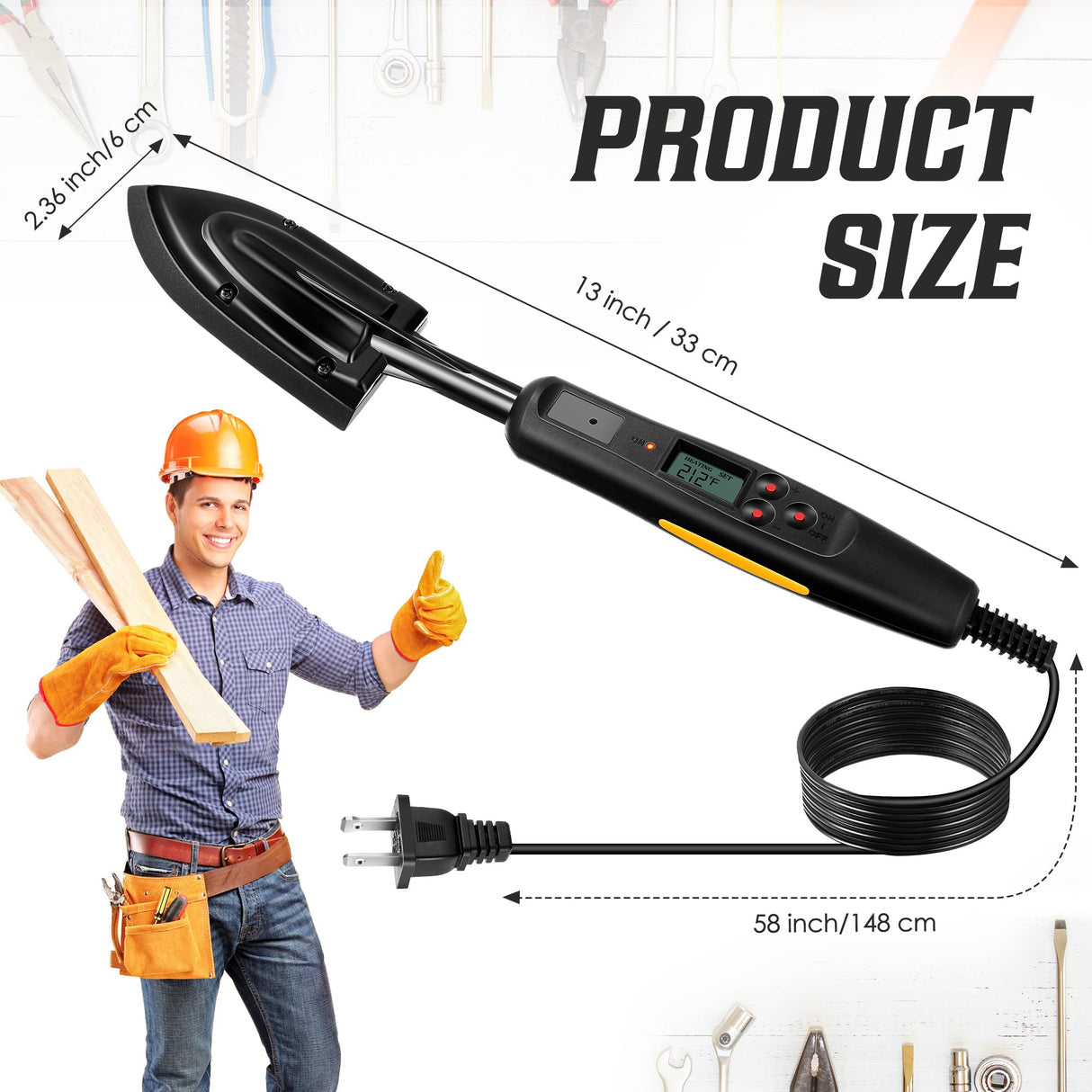 Dreyoo 5 Pcs Digital LCD Edge Banding Iron Set, 110V Veneer Edge Banding Sealing Iron, Wood Edge Banding with 3 Cotton Socks, Metal Stand, Edge Bander Temperature 100-220℃, Iron for Edge Banding Dreyoo