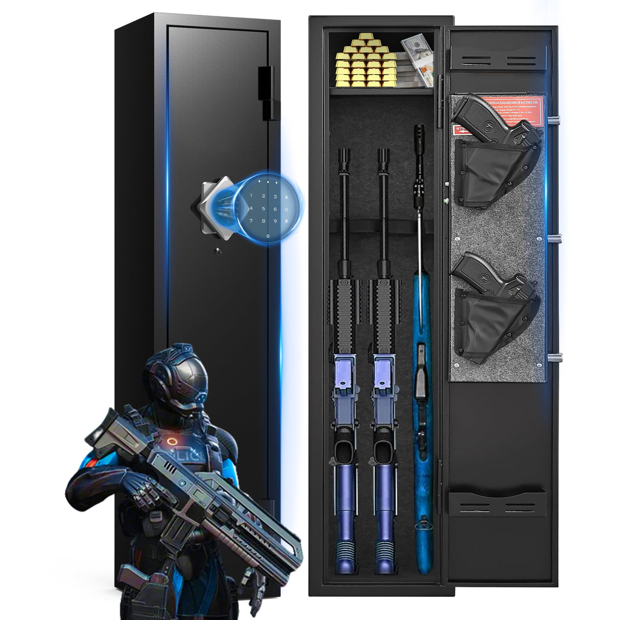 2-3 Gun Safe for Rifles and Pistols, No Assembly Required, Gun Safes for Rifle with Password Lock, Gun Cabinet for Home with Removable Shelf,180° Full Access Door, Alarm System & Mute Mode Marcree