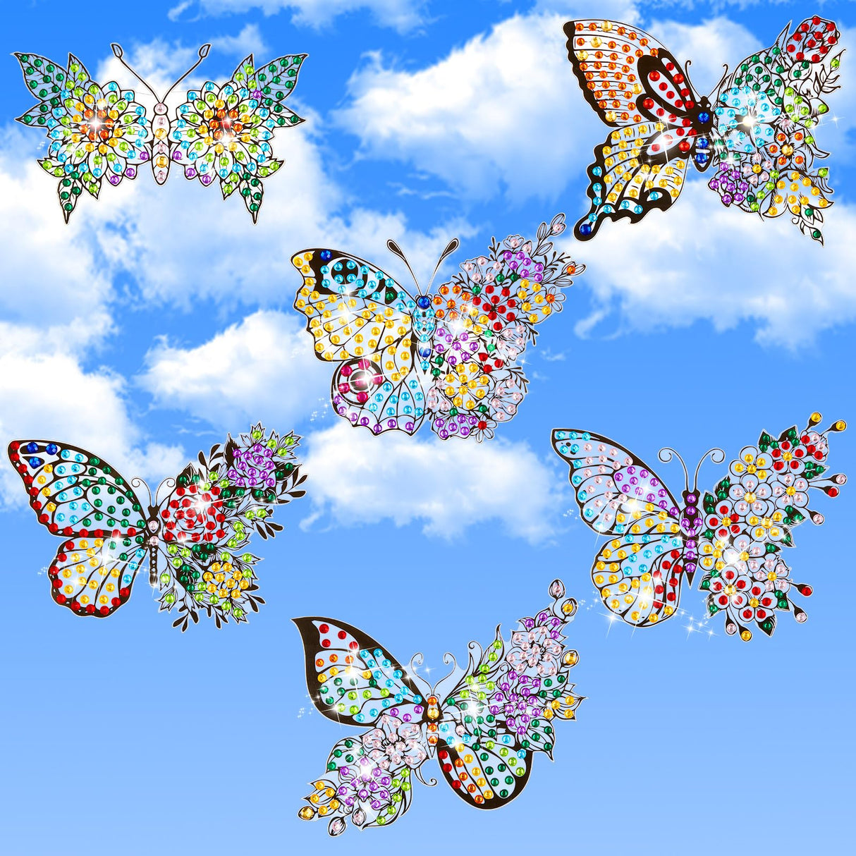 Lenwen 6 Pcs Diamond Art Stained Glass Window Clings Christmas Diamond Art Kits DIY Butterfly Window Stickers for Suncatchers Adults Crafts Home Wall Decor Gifts Lenwen