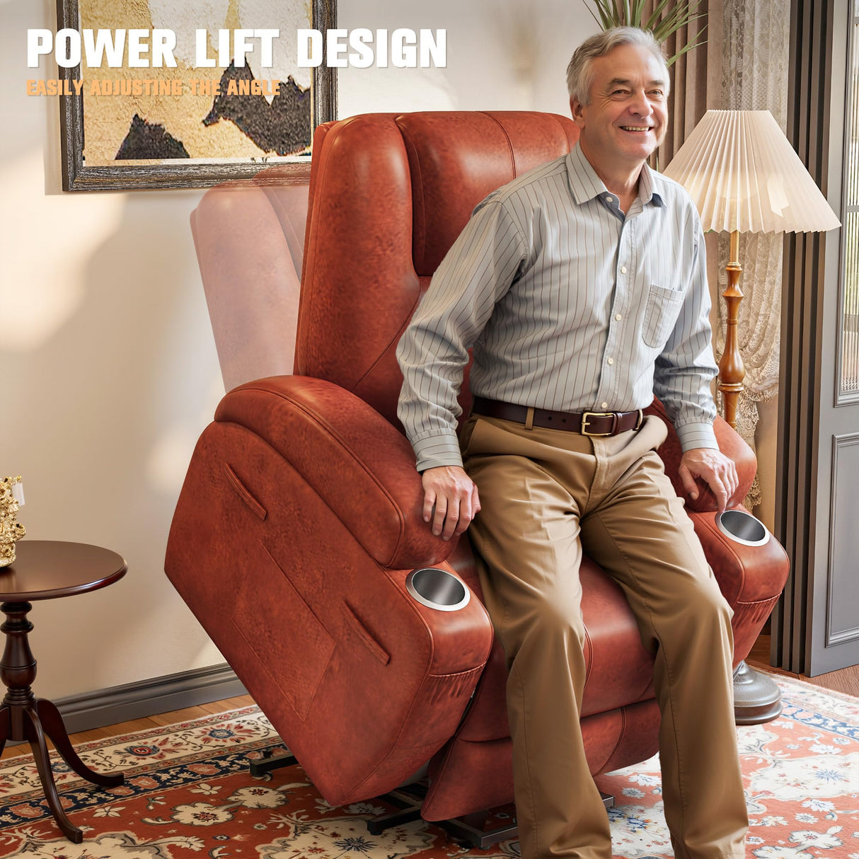 Flamaker Power Lift Recliner Chair Electric Lift Recliner for Elderly Power Lift Recliner Chair with Cup Holders Side Pockets for Living Room (Leathaire, Brown) Flamaker