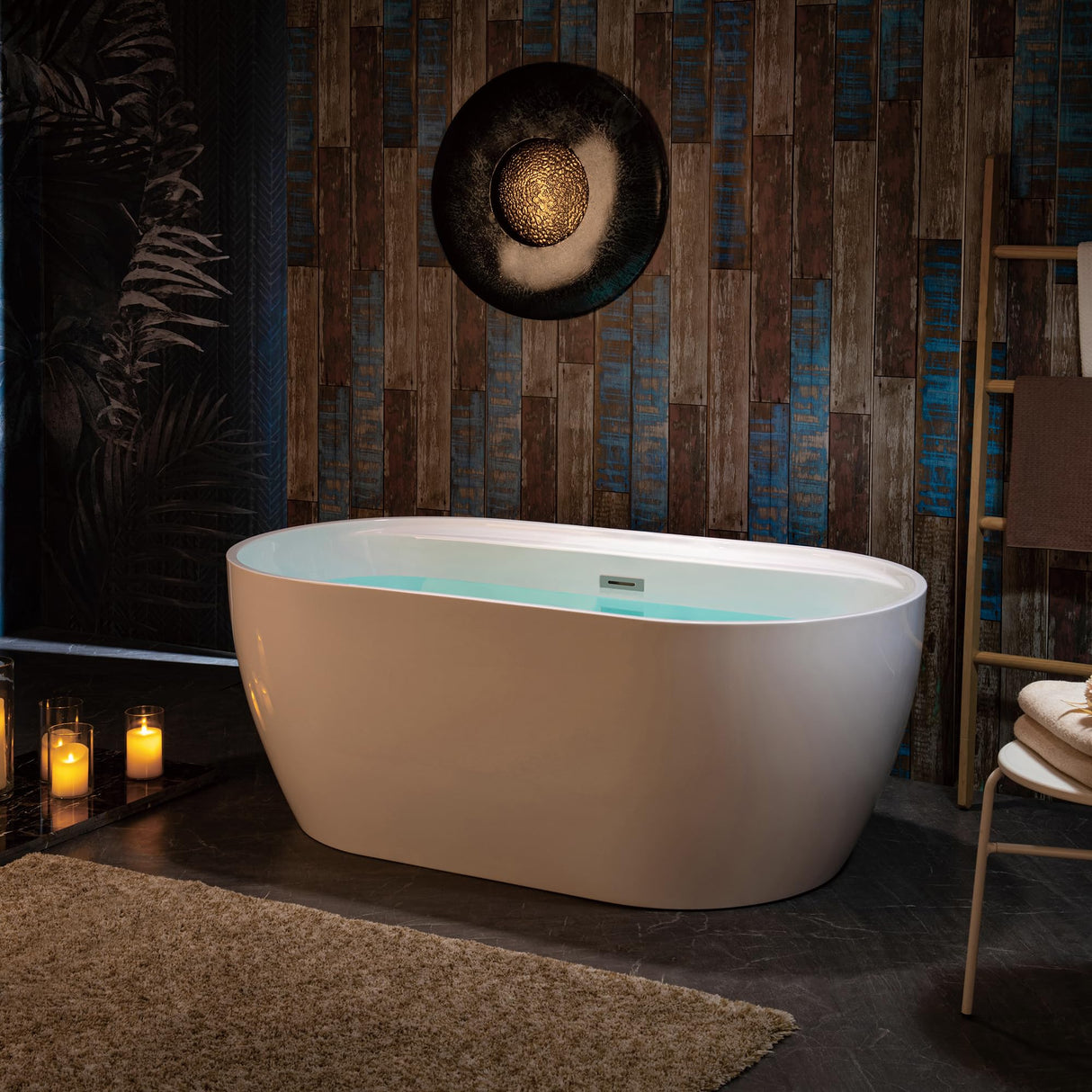 WOODBRIDGE 59" Acrylic Freestanding Bathtub Contemporary Soaking White Tub with Chrome Overflow and Drain,B0064-C WOODBRIDGE