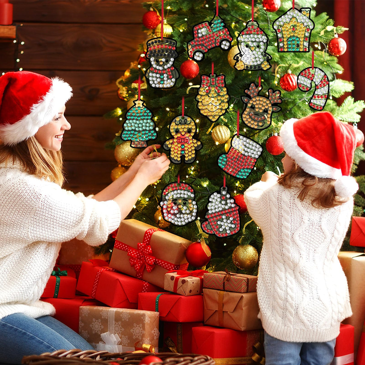 Gersoniel 36 Sets Christmas Window Art Suncatcher Kits, Diamond Art Craft Ornament Kits with Ropes, Gem Suncatcher Fun Gemstone Sun Catcher, Diamond Crafts Gift Gersoniel