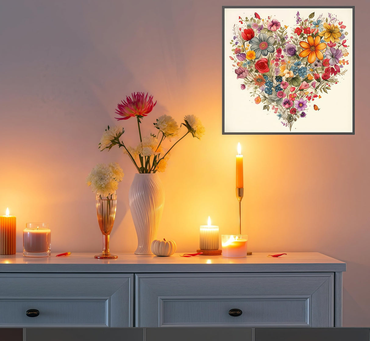 BYGFHLYW 5D Diamond Painting Kits for Adults, Heart Flower Diamond Art Kits for Adults Beginner, DIY Full Drill Diamond Dot Gem Painting for Home Wall Decor 13.78x13.78inch BYGFHLYW
