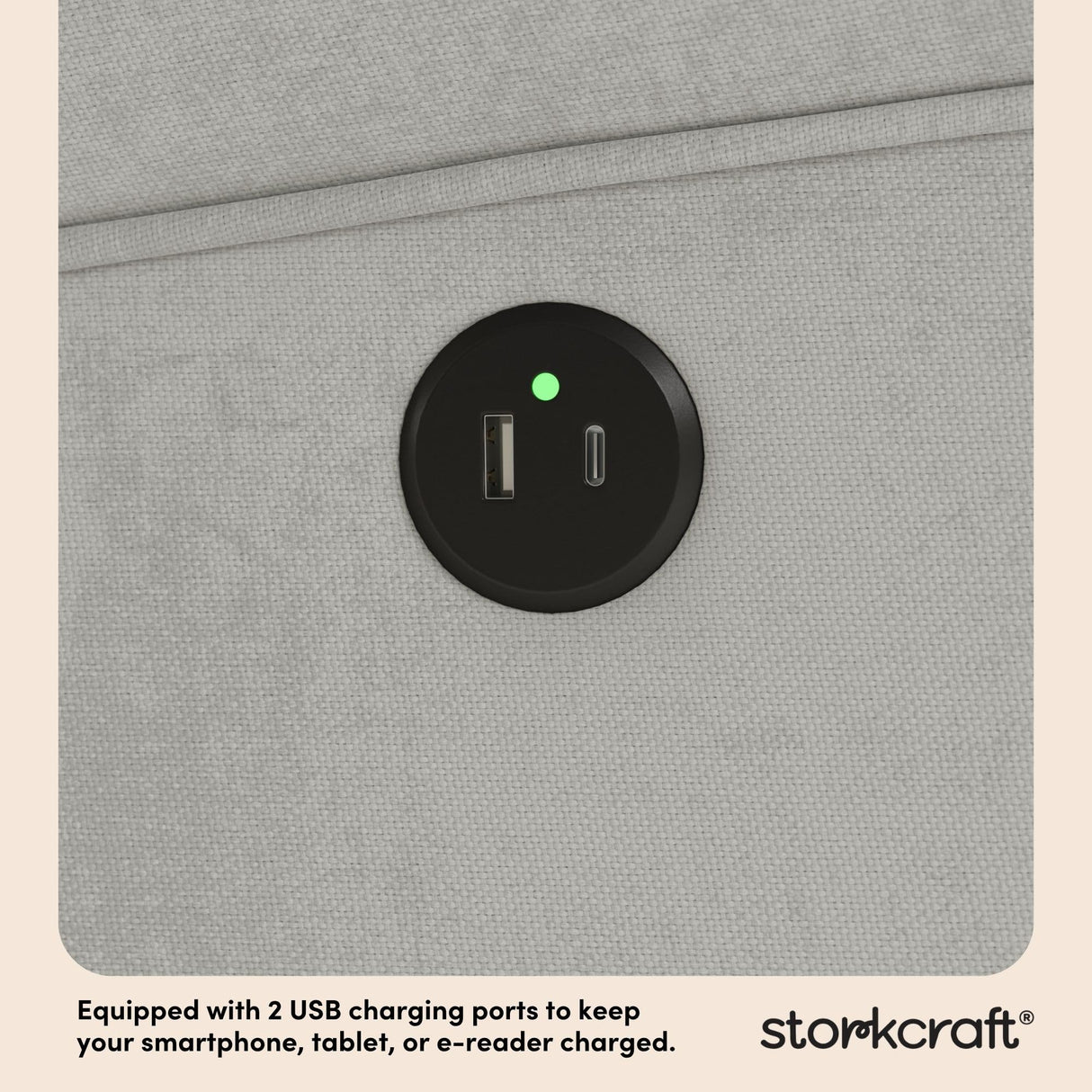 Storkcraft Serenity Upholstered Swivel Glider with USB Charging Port (Steel) – Fully Upholstered Wingback Nursery Glider Recliner with Manual Recline Function, 2 USB Charging Ports, 360 Swivel Base Storkcraft