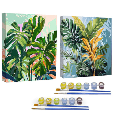 2 Pack Paint by Numbers with Frame,Plants Paint by Numbers Kit for Adults,Plant Painting by Numbers for Beginner on Canvas,Easy Oil Painting Arts Gift Crafts Kits for Home Wall Decor 8x8inch