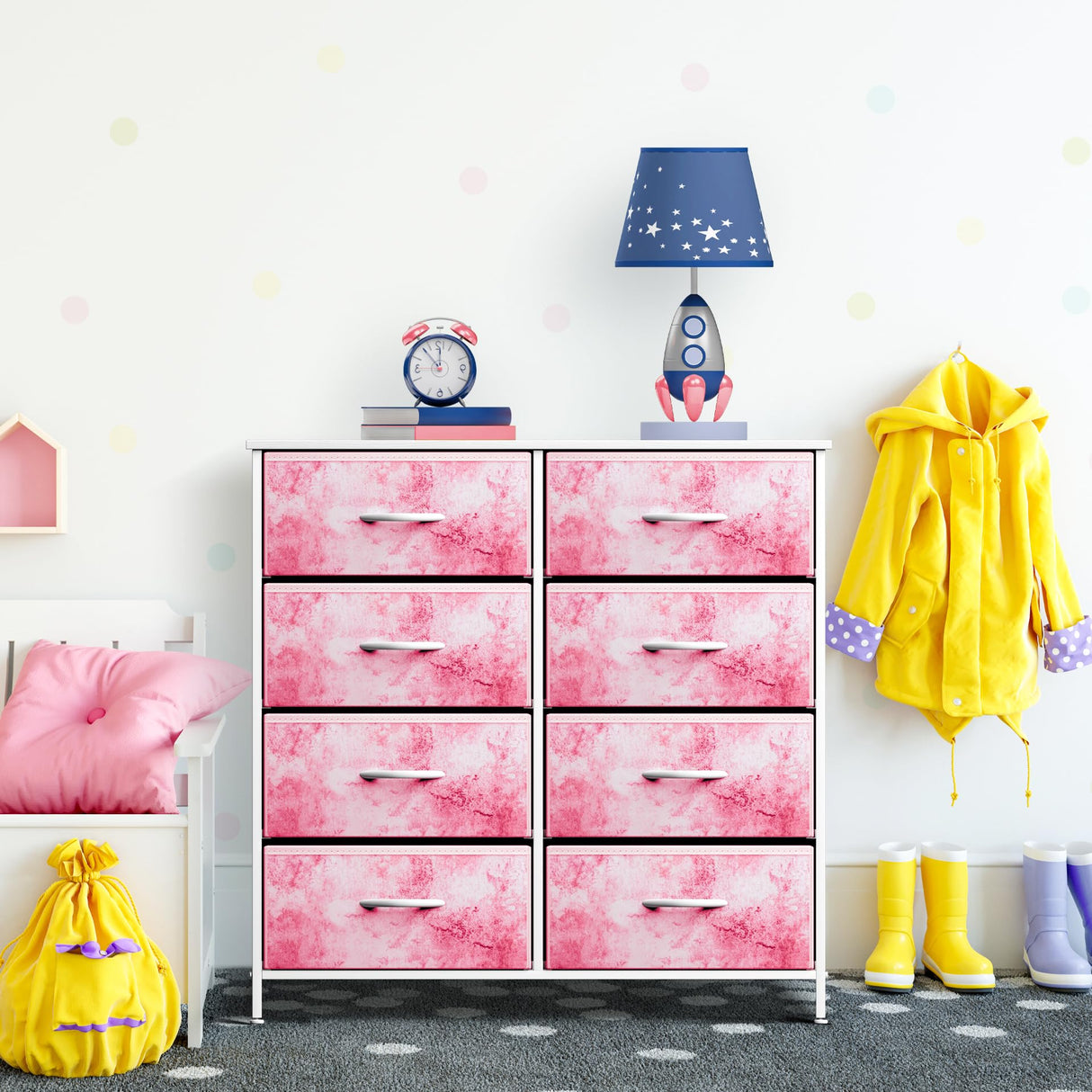 Sorbus Dresser with 8 Drawers - Furniture Storage Chest Tower Unit for Bedroom, Hallway, Closet, Office Organization - Steel Frame, Wood Top, Easy Pull Fabric Bins (8-Drawer, Pink) Sorbus