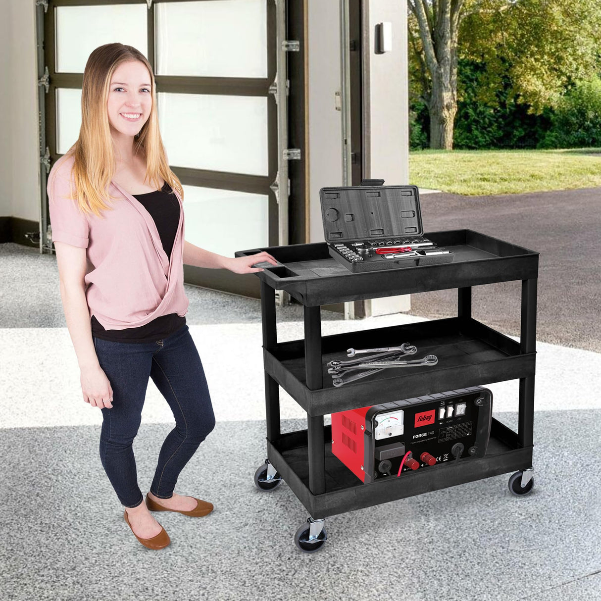 LUXOR EC111-B Tub Storage Cart 3 Shelves - Black,32" x 18" Luxor