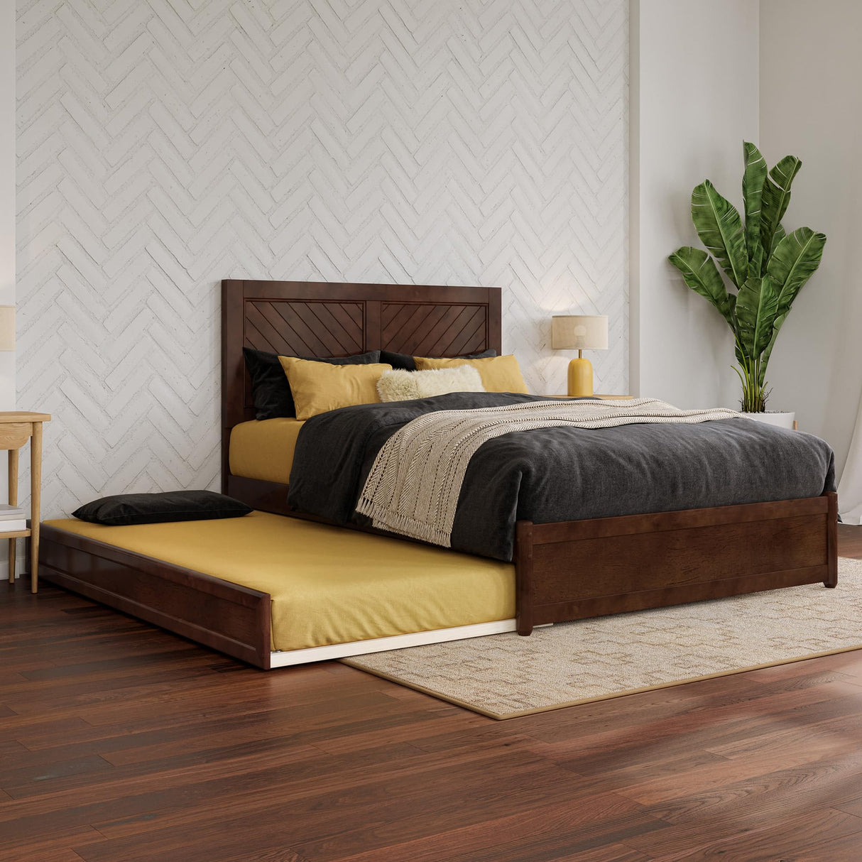 AFI, Clayton Full Platform Bed with Panel Footboard & Twin Trundle, Walnut AFI