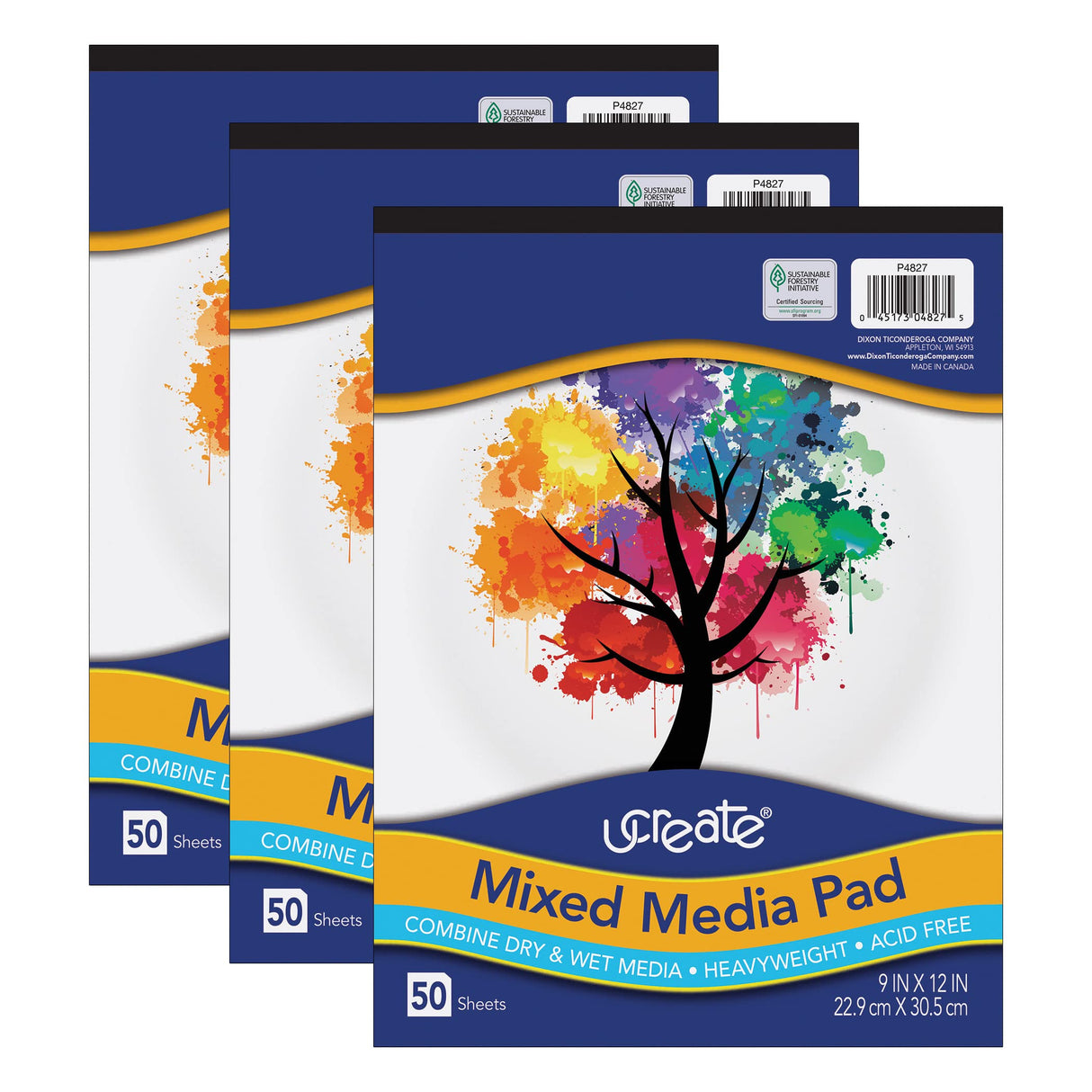 UCreate Mixed Media Pad, 9" x 12", 50 Sheets, Pack of 3 UCREATE