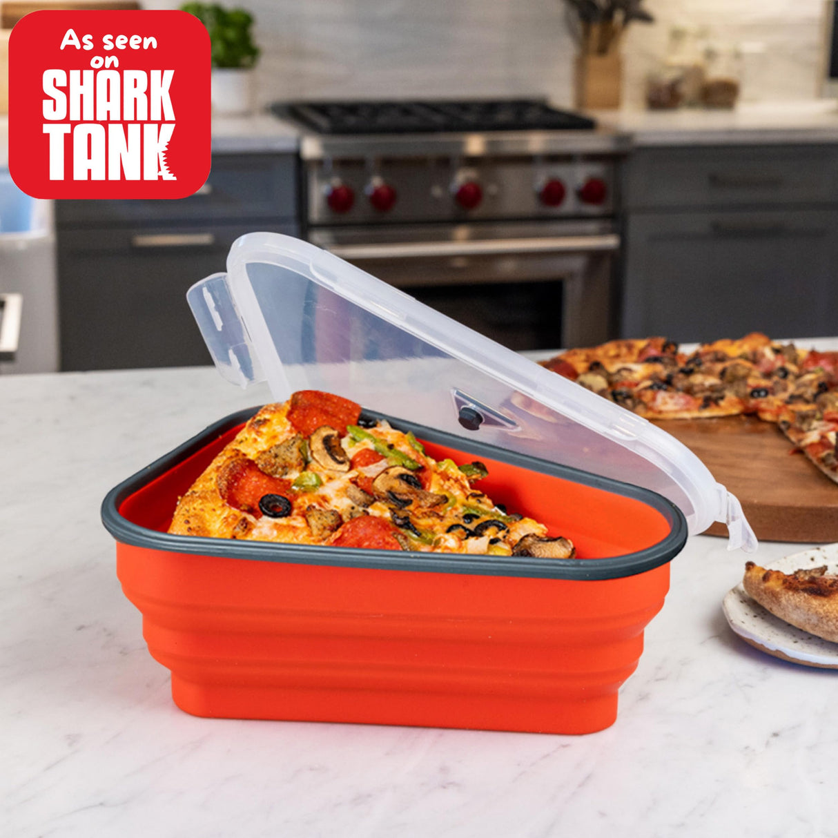 The Perfect Pizza Pack™ - Reusable Pizza Storage Container with 5 Microwavable Serving Trays - BPA-Free Adjustable Pizza Slice Container to Organize & Save Space, Red PIZZA PACK