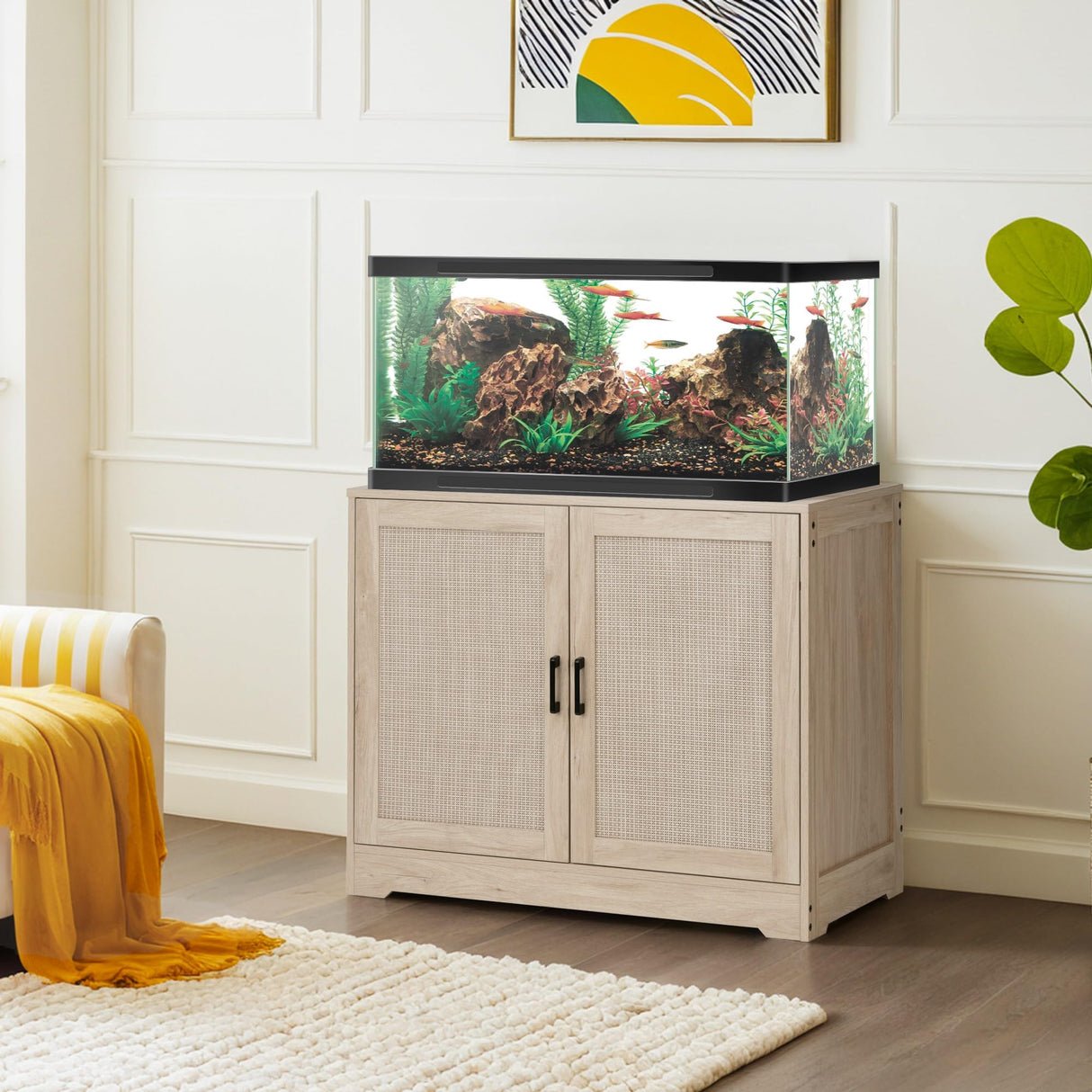 unipaws 30-50 Gallon Aquarium Stand, Fish Tank Stand with Storage Cabinet, Wooden Tank Stand for Turtle Tank, Reptile Terrarium unipaws