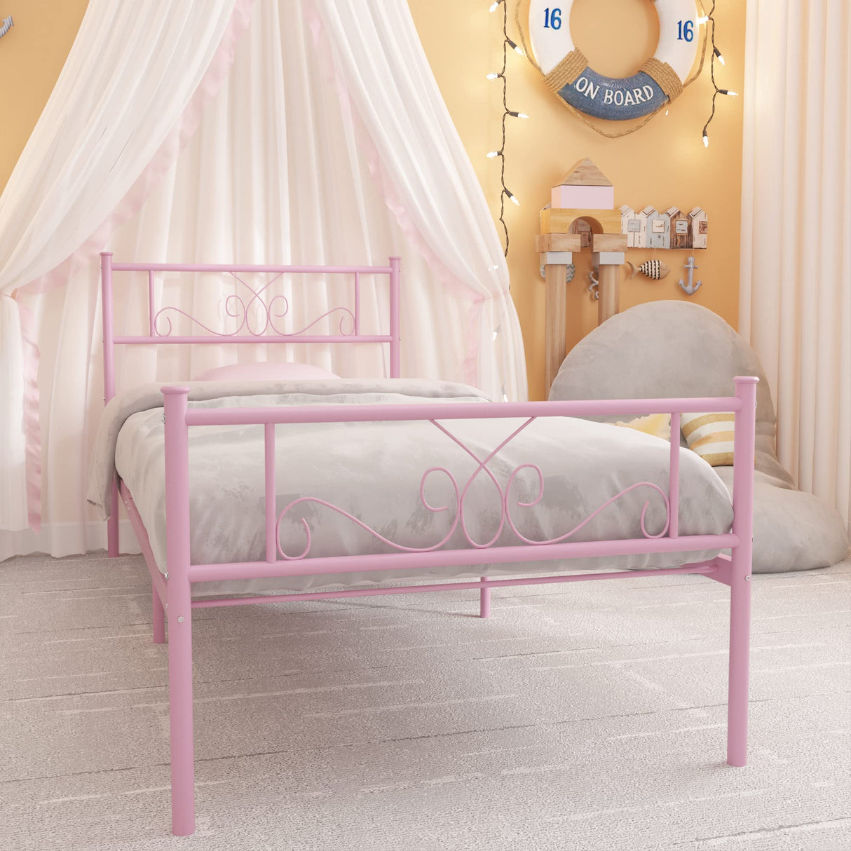 Weehom Metal Platform Bed Frame with Headboard and Footboard Under Storage 12.7Inch Twin Size Beds Mattress Foundation Pink Weehom