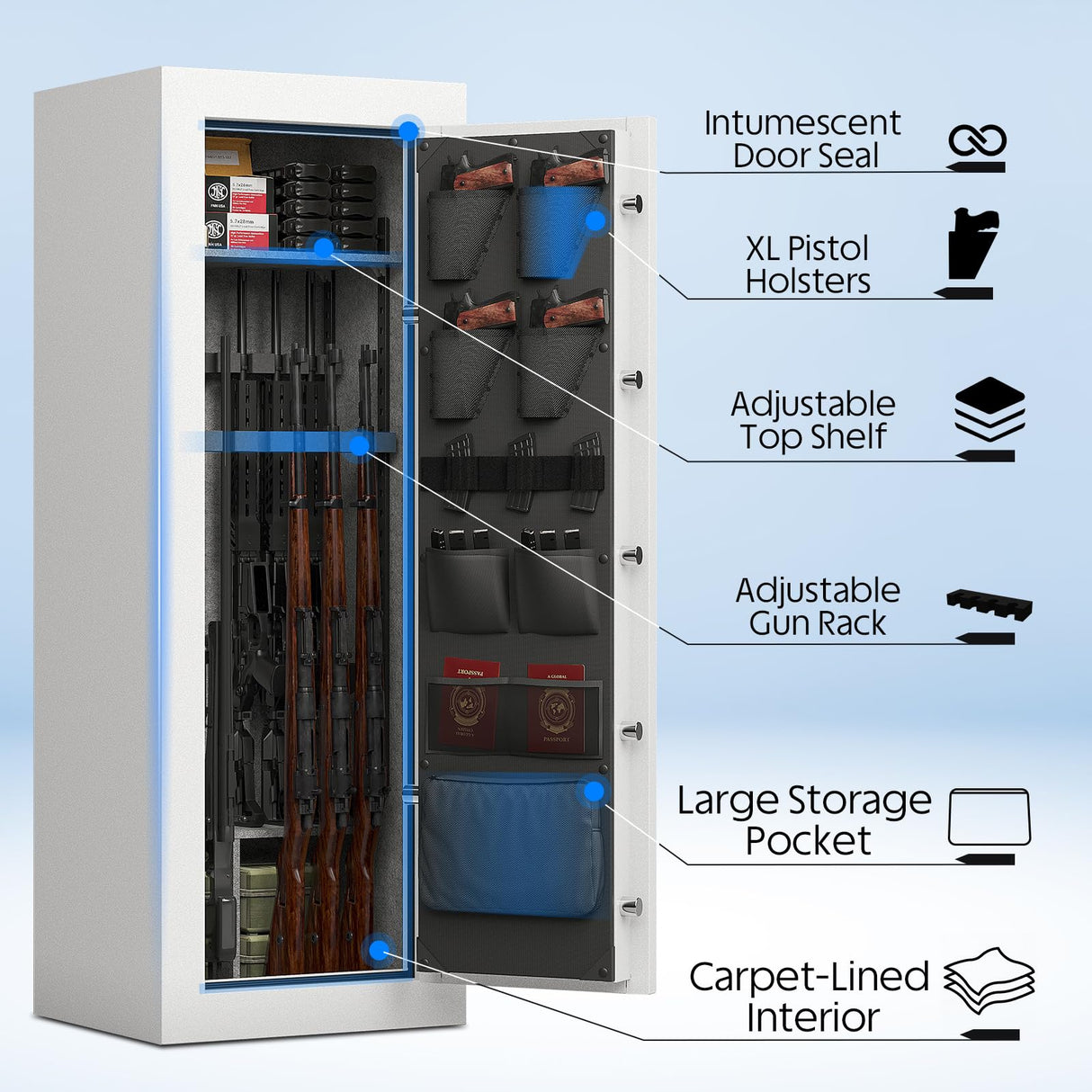 KAER Fireproof 20 Gun Safe with Biometric & Backlit Keypad | 45 Min 1400°F Protection | 5+2 Steel Locking Bolts for Home Defense Firearm & Ammo Storage for Home Defense Firearm & Ammo Storage KAER
