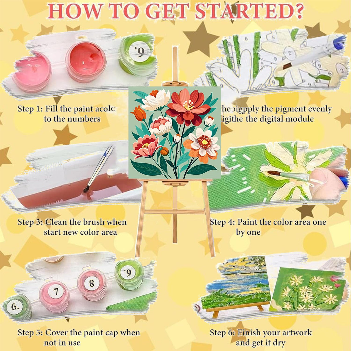 Sretoul Flowers Paint by Numbers Kit for Adults Framed 4 Pack- Flowers Paint by Numbers Kits on Canvas with Frame for Home Decor 8X8 Inch Sretoul