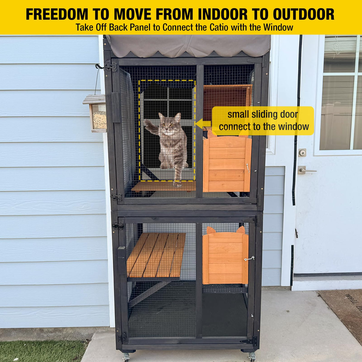 Aivituvin Outdoor Catio Cat Enclosures on Wheels Cat House 70.9" Large Kitty House with Upgraded Resting Box,Waterproof Roof Cover,Brown Aivituvin