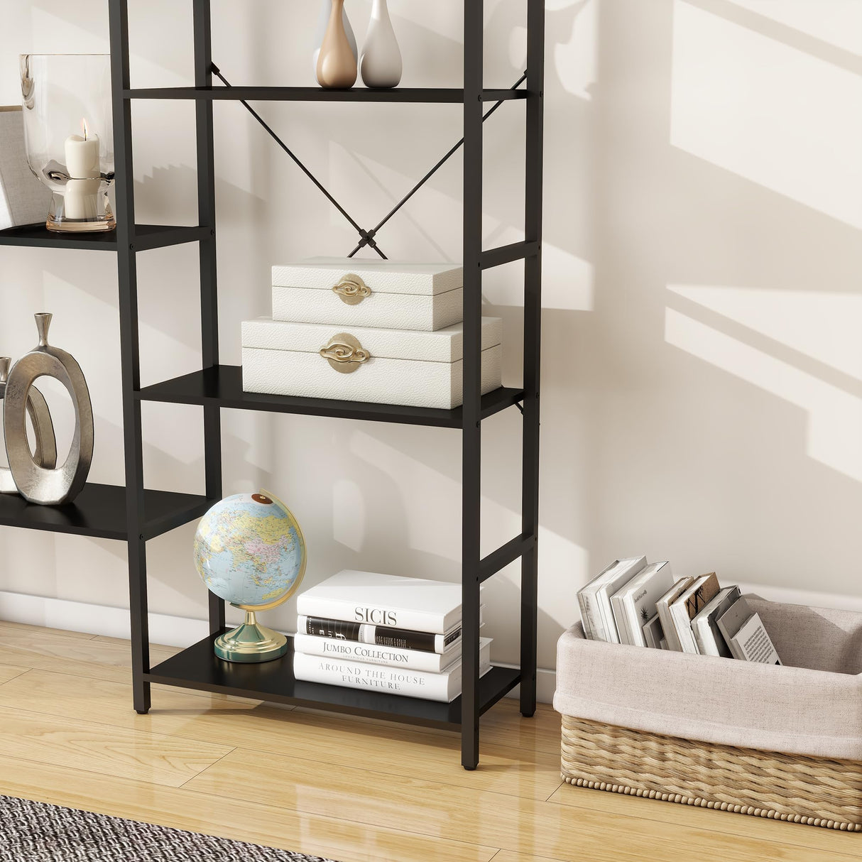 Panana Industrial 4-Tier Bookshelf with 11 Open Shelves and Metal Frame - Black Panana