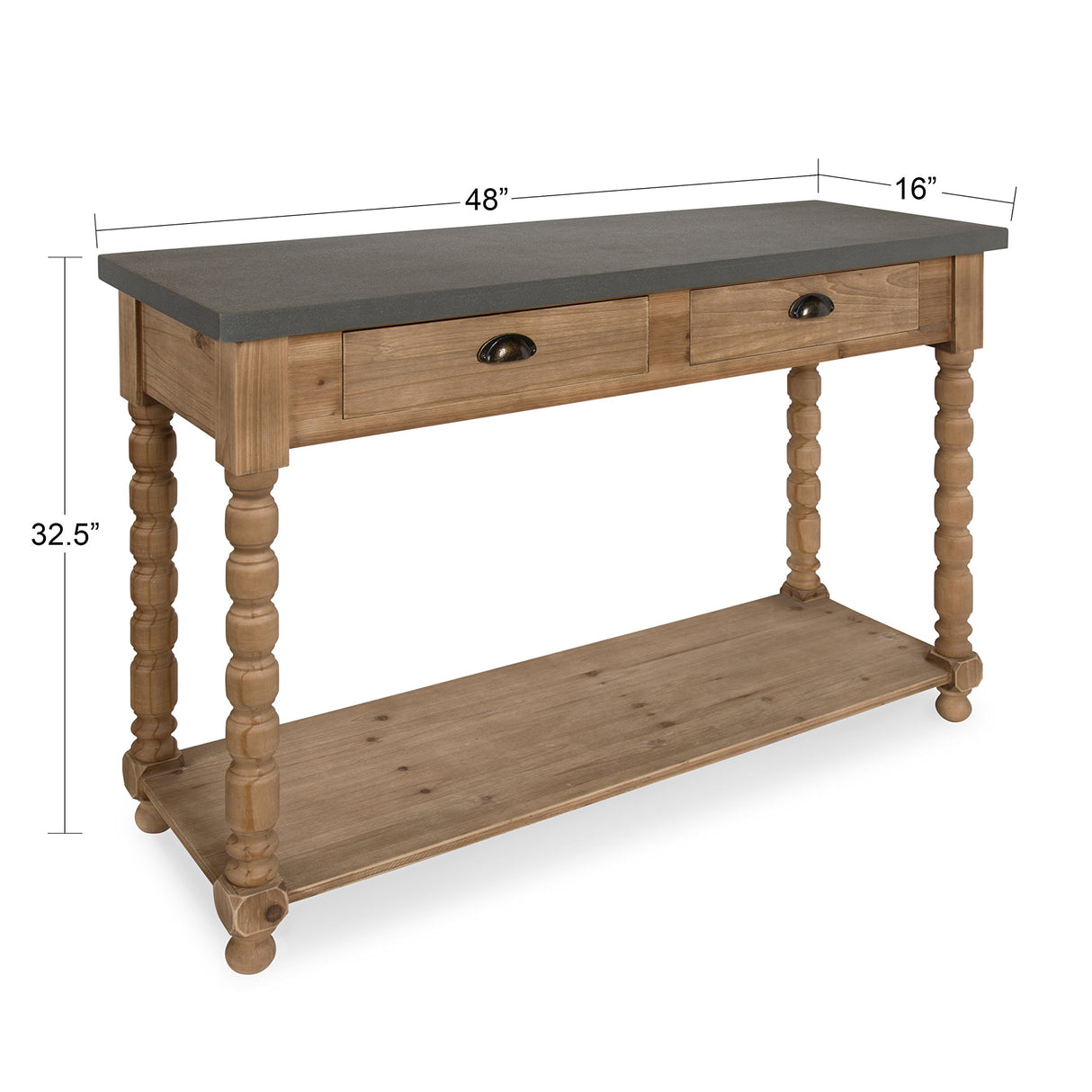 Kate and Laurel Rutledge Farmhouse Chic Two Drawer Console Table, Rustic Wood Base and Concrete Gray Top Kate and Laurel