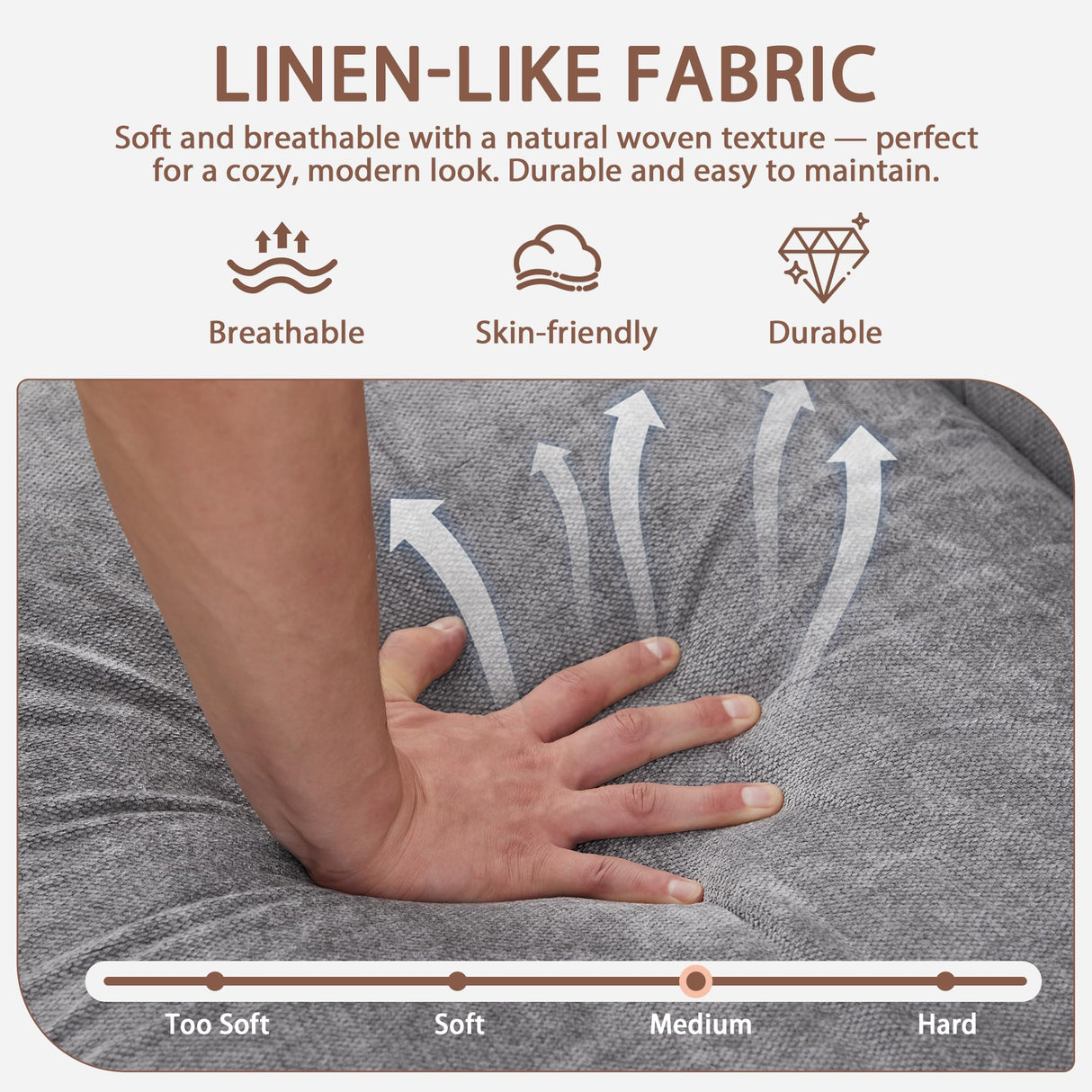 AVZEAR Chesterfield L Shaped Sofa Modular, Sectional Linen Fabric Couch with Ottoman and Pillow, Modern Bed Deep Seat Sofa Living Room Furniture Sets for Living Room, Bedroom and Apartment, Grey AVZEAR