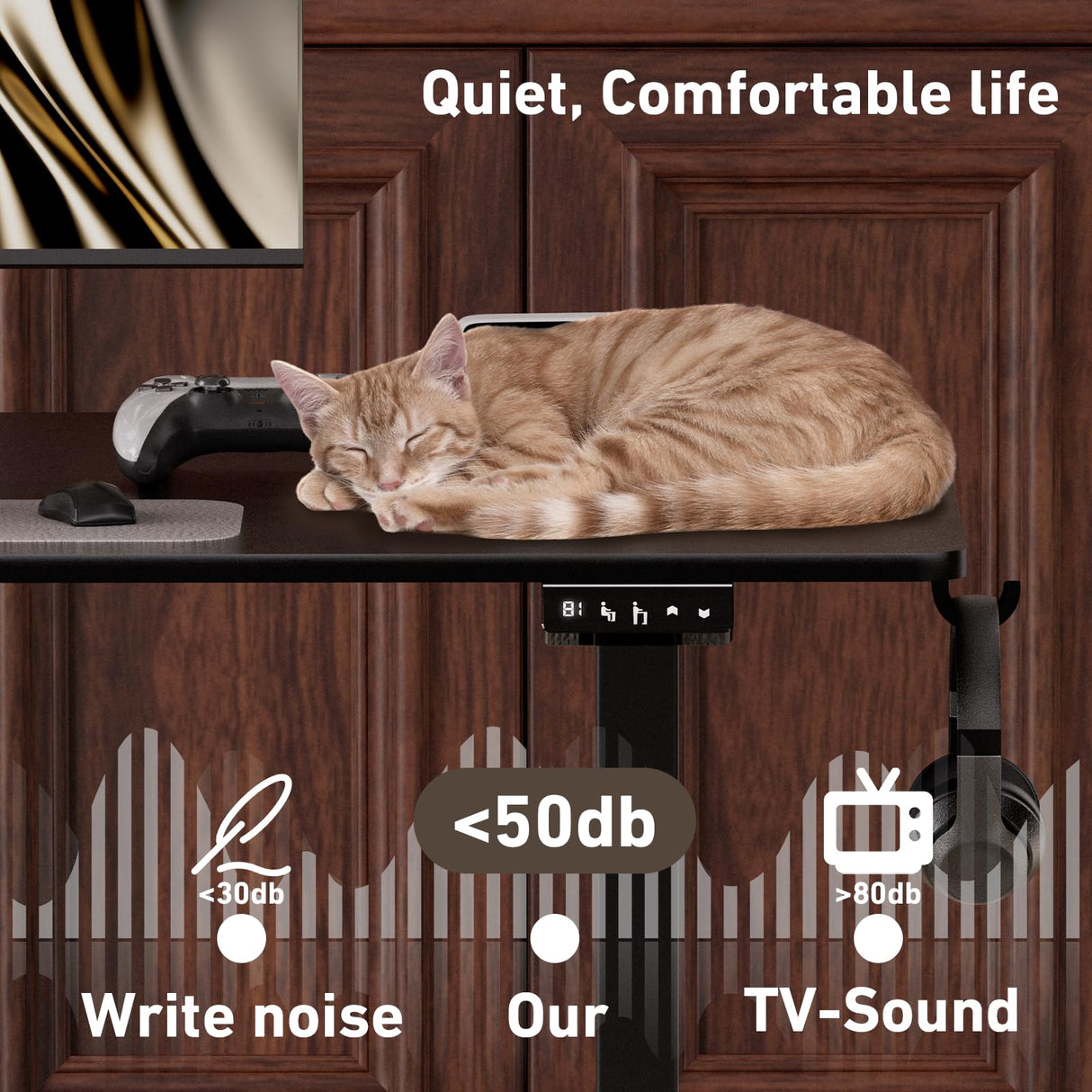 Ywin Electric Height Adjustable Standing Desk, Sit Stand Desk Workstations with Hook, Ergonomic Desk for Home Office Stand Up Desk with Wheels (Black, 48 * 24 inch) Ywin