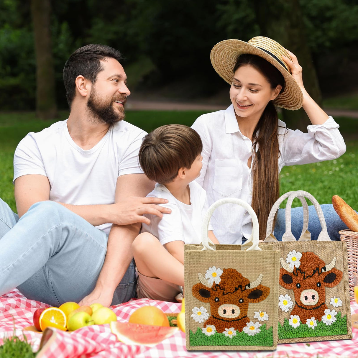 PUNICA Punch Needle Kits for Beginners with Highland Cow Pattern - Burlap Tote Bag for Adults & Kids, DIY Embroidery Starter Kit | Easy Craft Gifts (9x6.5x8.5 Inch) PUNICA