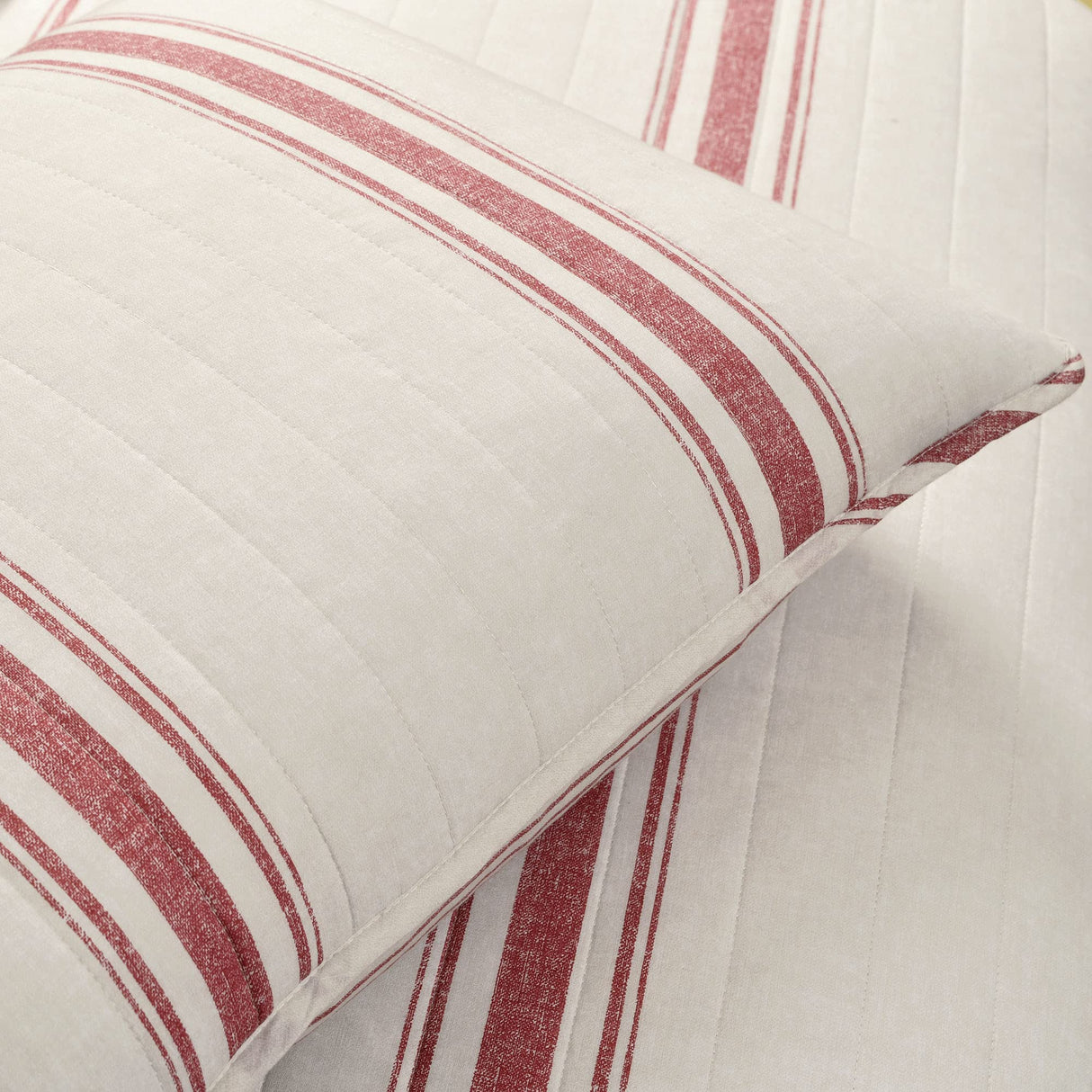 Lush Decor Farmhouse Stripe Reversible Cotton Quilt King Size 3 Piece Set Red - Farmhouse Bedding Set King Quilt - Striped Bedding Lush Decor