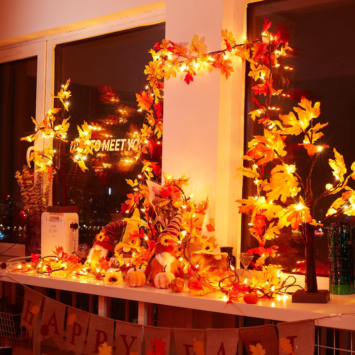 Fall Decorations for Home 9FT Plug in Thanksgiving Lights Lighted Fall Garland 50 Bulbs Maple Leaves Lights, Connectable Fall Light for Indoor Outdoor Halloween, Thanksgiving, Holidays Decorations Dirnun