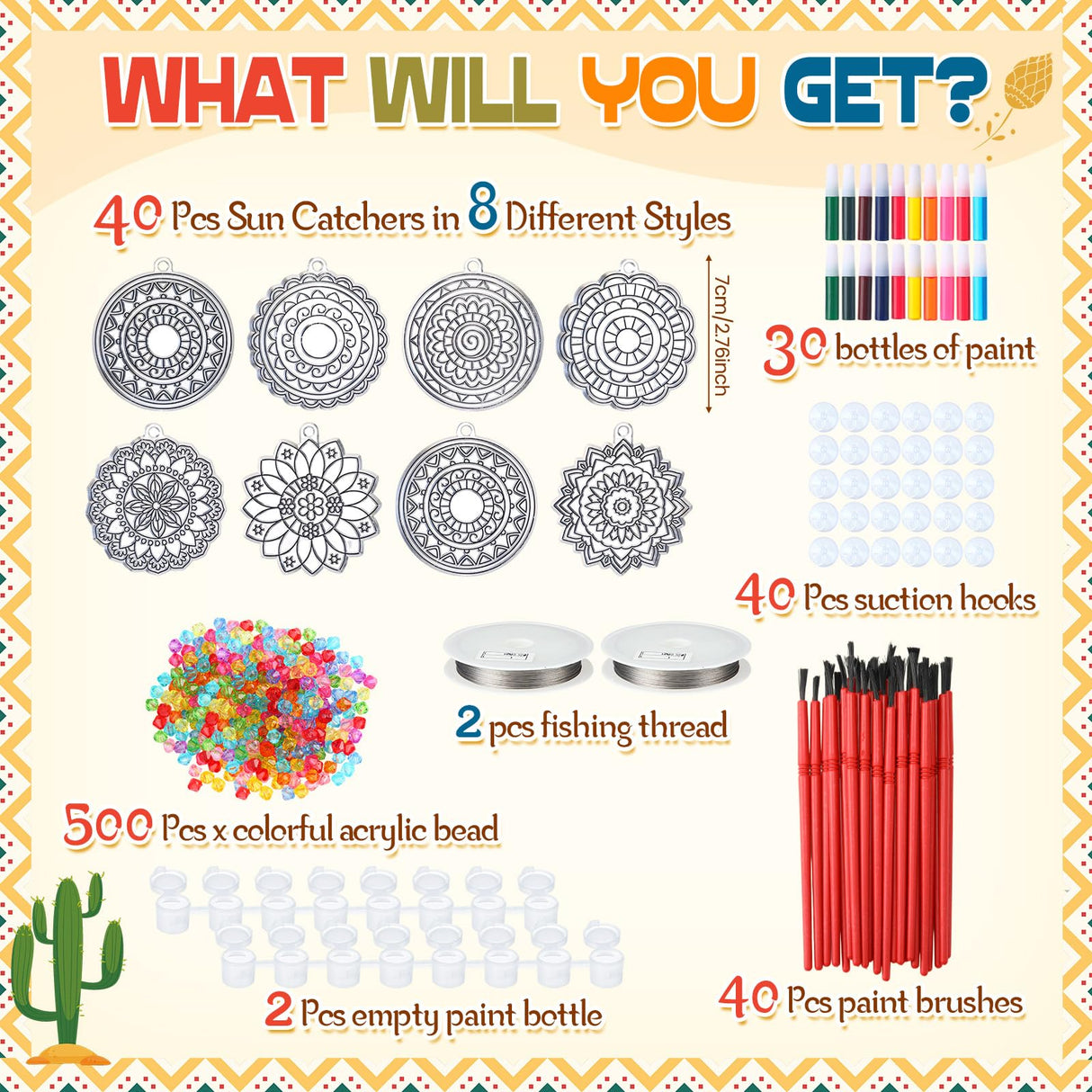 Yousoontic 24 Sets Mandala Suncatchers Kits DIY Window Paint Art Suncatchers Mandala Flower Craft Kits for Classroom Art Craft Summer Sun Catchers for Party Favors Yousoontic