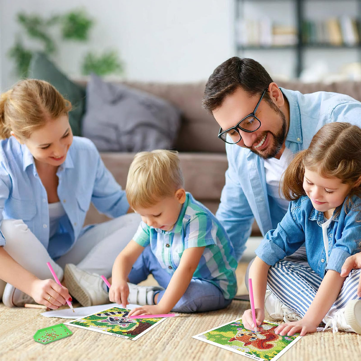 UPINS 4 Pack Cartoon Diamond Art Kits, 6 x 6 Inch Cute Animals DIY Diamond Arts Painting Kits for Adults Beginner Full Round Drill Gem Art for Home Wall Decor Present UPINS