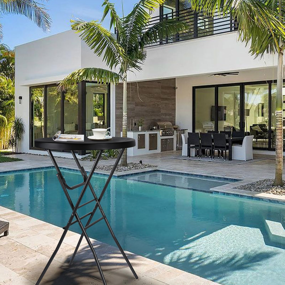 Byliable Cocktail Table 28in Folding Round High Top Indoor Outdoor with Removable Legs, Tall Bistro Foldable Bar Height Table for Parties, Patio, Backyard, Dining Room, Events, Black- 2PCS Byliable