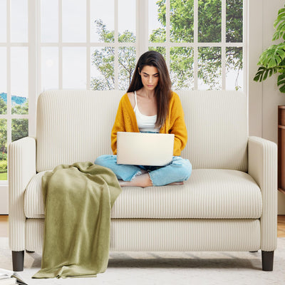 Welzona Loveseat Sofa, 51" Love Seat, Comfy Corduroy Small Loveseat for Small Spaces, Tool-Free Setup Couch for Bedroom, All-Wood Couches for Living Room, No Pillow Included, Beige