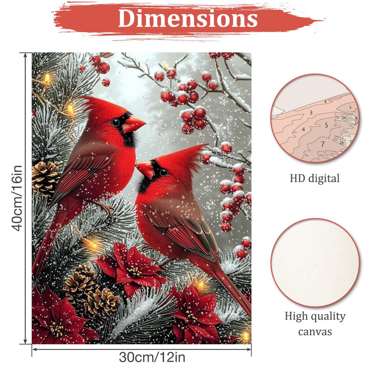 MAXBYE Cardinal Paint by Number, Snow Scene Adults' Paint by Number Kits, DIY Acrylic Paint Kit for Adults Beginners, Christmas Berries Oil Paint by Numbers Canvas for Home Wall Decor 12x16inch MAXBYE
