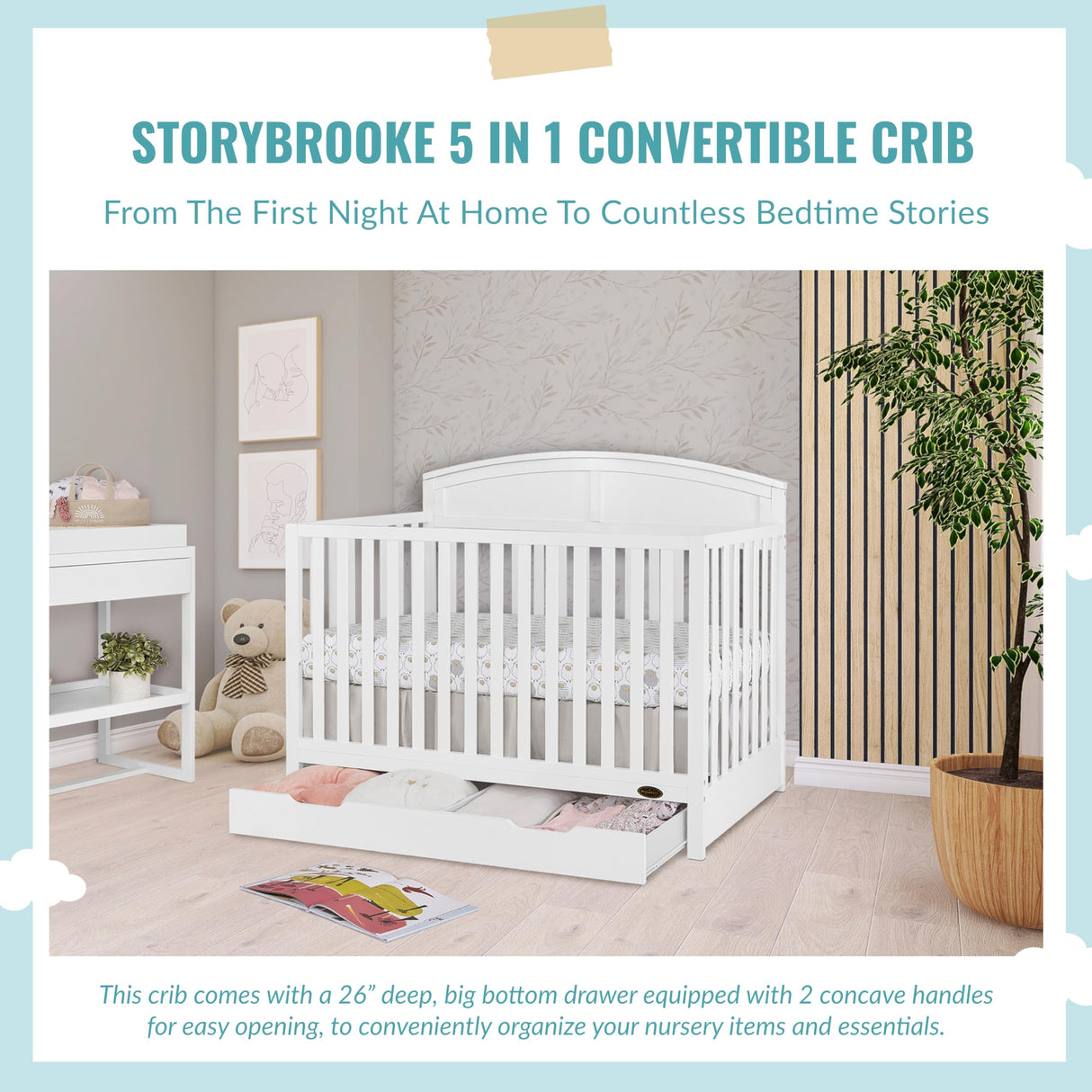 Dream On Me Storybrooke 5 in 1 Convertible Crib with Under Drawer Dream On Me