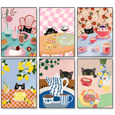 6 Pack Paint by Numbers Kit for Adults Beginner, Cat Adult Paint by Number Kits on Canvas Without Frame, Funny DIY Acrylic Black Cat Oil Painting by Numbers for Home Decor Gift 10” W x 14”L