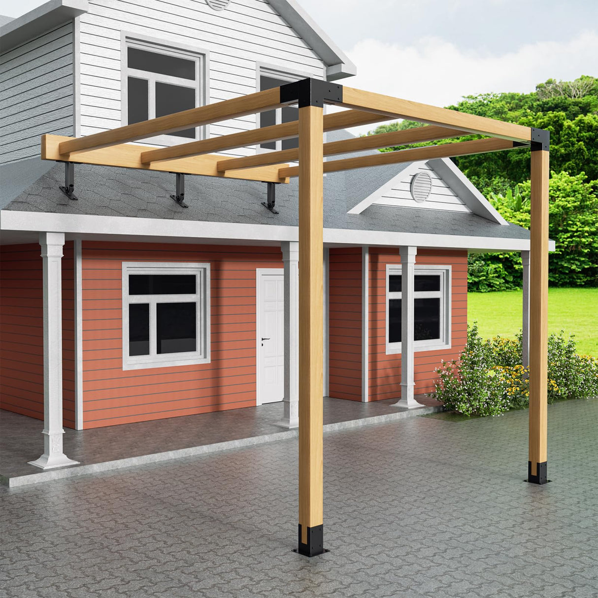 TROPTOLKY Heavy Pergola Brackets Adjustable Black Metal Roof Riser Beam Bracket Kit for Patio Roof and Patio Pergola (3Pcs ) TROPTOLKY