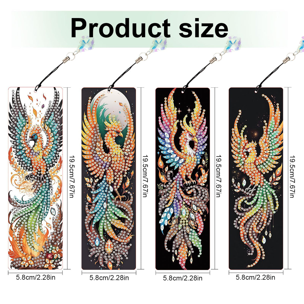 4 Pack Diamond Painting Bookmark Kits of Phoenix, Special Shaped Diamond Art Bookmarks with Pendant, DIY Handmade Crafts Home Office Supplies Reading Bookmark, Perfect Gift for Book Lovers Focart